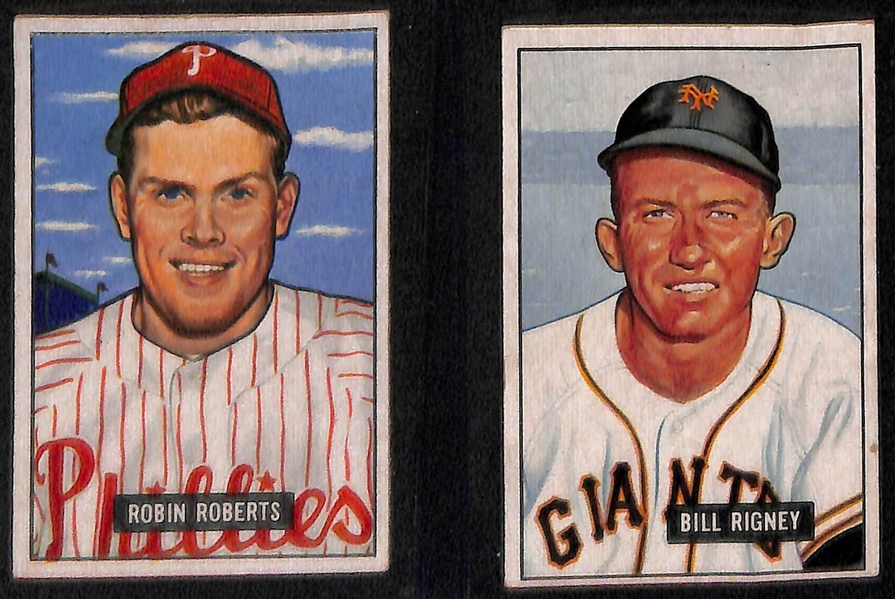 Lot of (34) 1951 Bowman Baseball Cards w/ Hodges, Reese, Thomson, Newcombe, Roberts, +