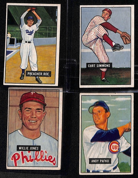 Lot of (34) 1951 Bowman Baseball Cards w/ Hodges, Reese, Thomson, Newcombe, Roberts, +