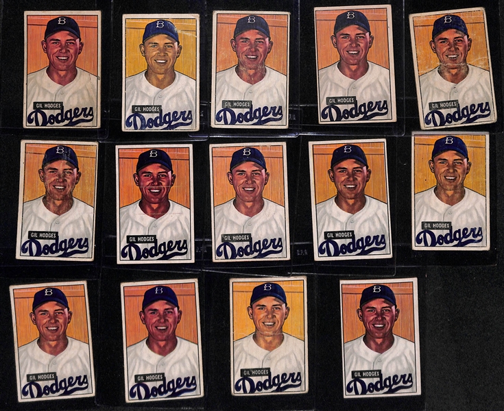 (14) 1951 Bowman Gil Hodges Cards (Range from PR to VG Condition)