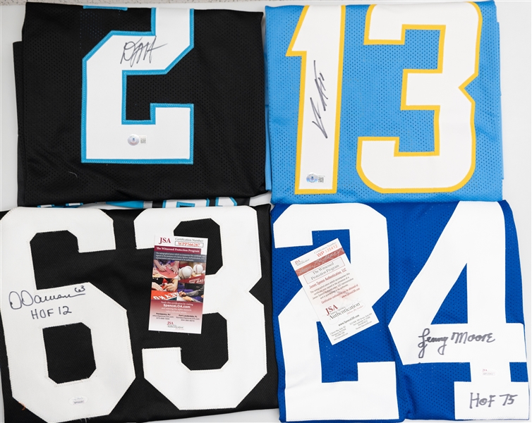 Lot of (4) Signed NFL Jerseys Inc. Lenny Moore (JSA), DJ Moore (BAS), Keenan Allen (BAS), and Dermontti Dawson (BAS)