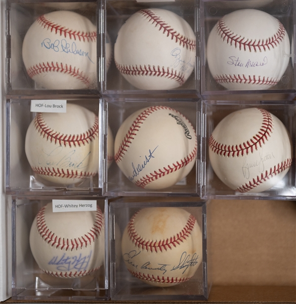 Lot of (8) St. Louis Cardinals Signed Baseballs w. Stan Musial, Ozzie Smith, Bob Gibson, Lou Brock, Red Schoendienst, Whitey Herzog, Slaughter, Bruce Sutter (JSA Auction Letter)