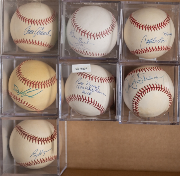 Lot of (7) New York Mets Signed Baseballs w. Strawberry, Seaver, Gooden, Knight, Wagner, Buckner/Wilson, Beltran (JSA Auction Letter)