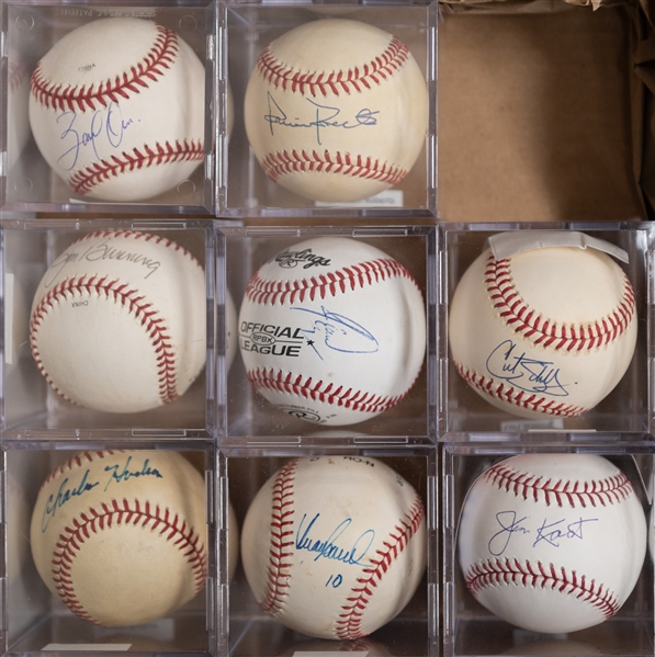 (8) Phillies Signed Baseballs w. Robin Roberts, Jim Bunning, Curt Schilling, Abreu, Moyer, Hudson, Samuel, Kaat (JSA Auction Letter)