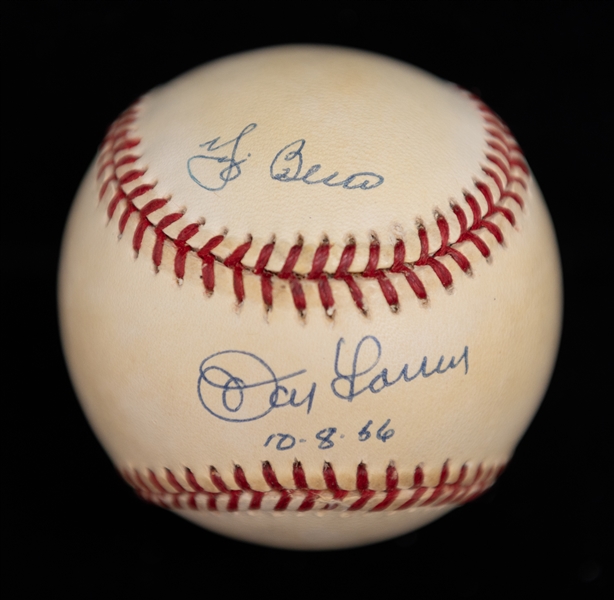 Lot of (2) Dual-Signed Baseballs w. Berra/Larsen & Branca/Thompson (JSA Auction Letter)