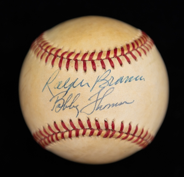 Lot of (2) Dual-Signed Baseballs w. Berra/Larsen & Branca/Thompson (JSA Auction Letter)