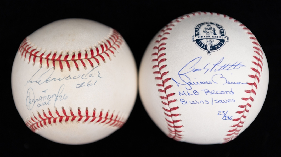 Lot of (2) Dual-Signed Baseballs w. Livan/Orlando Hernandez & Pettite/Rivera (JSA Auction Letter)