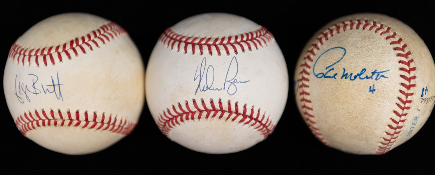 Lot of (3) HOF Player Signed Baseballs - Nolan Ryan, Paul Molitor, George Brett (JSA Auction Letter)