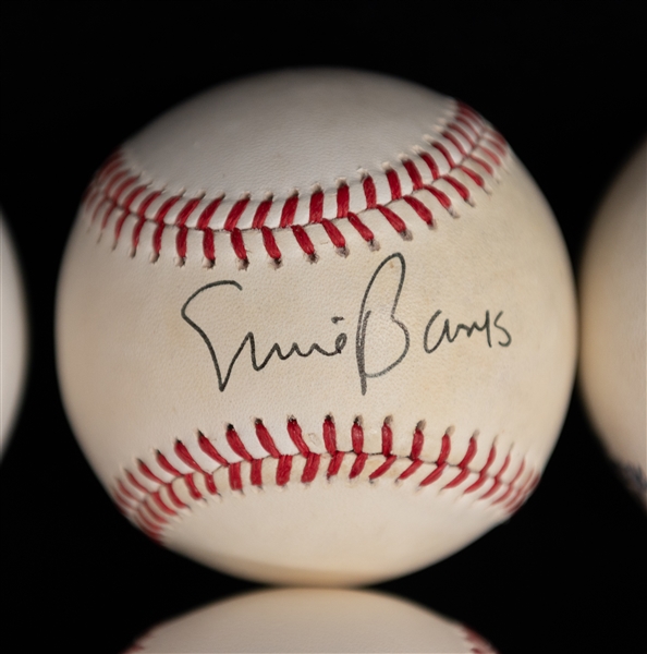 Lot of (6) Hall of Famer Autographed Baseballs - Ernie Banks/Rodriguez/Kaline/Eckersley & Rice/Carew/Blyleven (JSA Auction Letter)