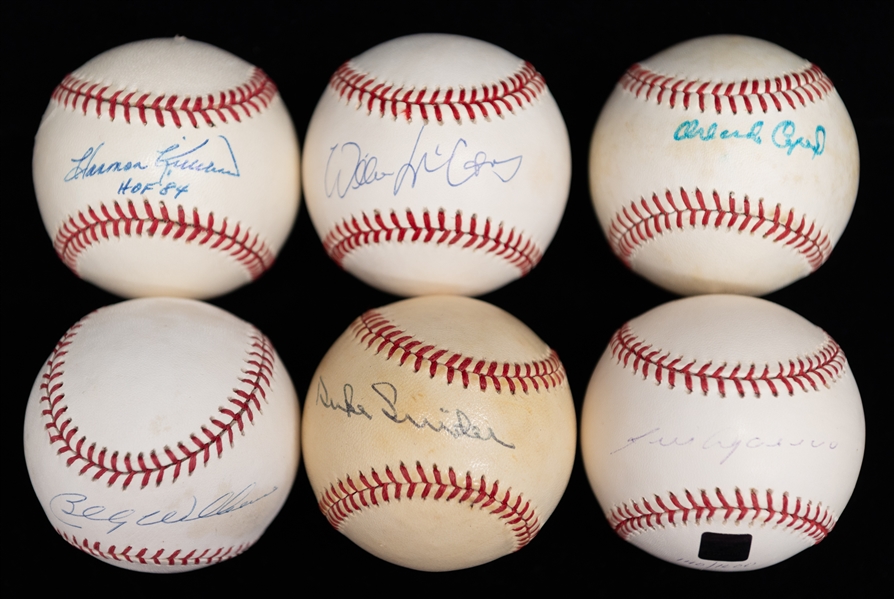 Lot of (6) Hall of Famer Autographed Baseballs - Snider/Killebrew/Aparicio/McCovey/Cepeda/B. Williams (JSA Auction Letter)