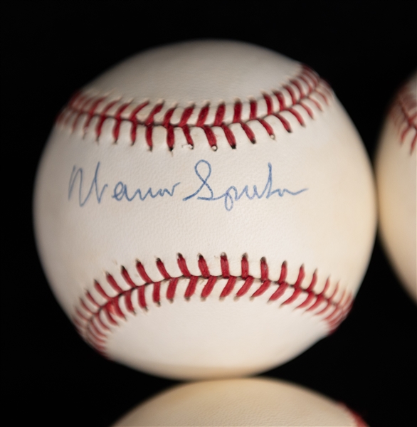 Lot of (6) Hall of Famer Autographed Baseballs - Spahn/Sewell (JSA COA)/Wilhelm/Feller/Chandler/Appling (JSA Auction Letter)