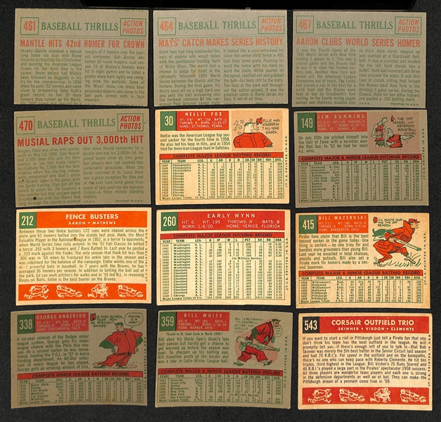 1959 Topps Baseball Partial Set - 533 of 572 Cards w. Sub-Stars