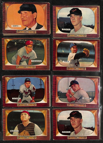 Lot of (128) 1955 Bowman Baseball Cards w. Lou Boudreau