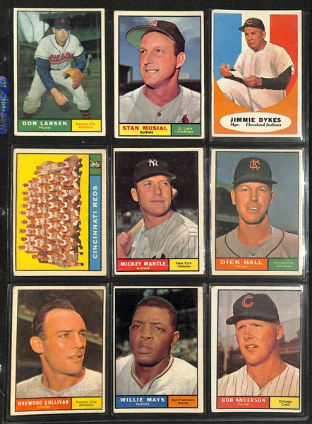 Lot of (77) 1961 Topps Baseball Cards w. Mickey Mantle, Willie Mays, & Stan Musial