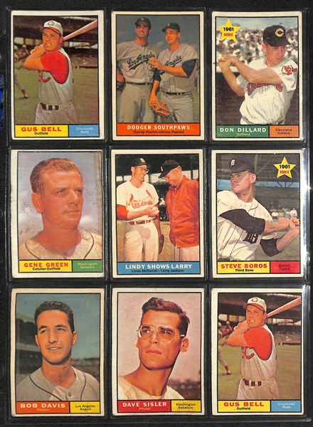 Lot of (77) 1961 Topps Baseball Cards w. Mickey Mantle, Willie Mays, & Stan Musial