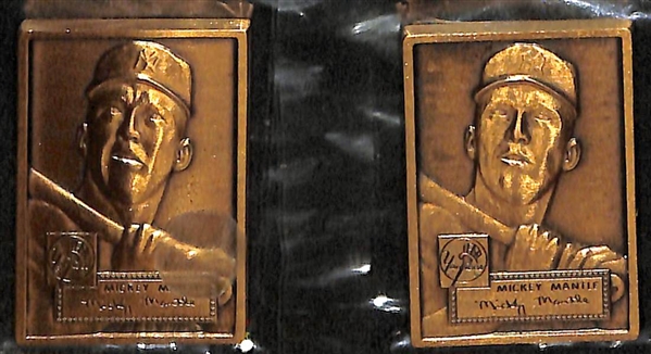 Lot of (2) Sweet Caporal Pins - Lober & Devlin - and (2) 1990s Mickey Mantle Bronze Mini Cards