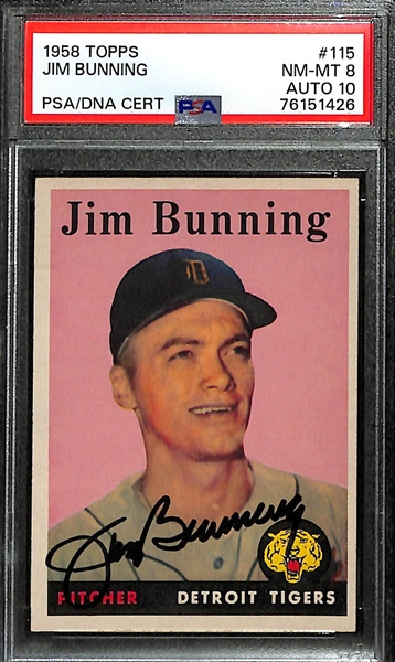 Pack-Fresh 1958 Topps Jim Bunning Signed Card Graded PSA 8 (Autograph Grade 10)