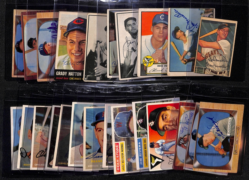 (25) Signed 1950s Baseball Cards w. Adcock, (2) Piersall, Pafko, Pesky, Malzone, Cavarretta, + (JSA Auction Letter)