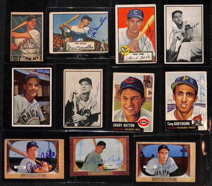 (25) Signed 1950s Baseball Cards w. Adcock, (2) Piersall, Pafko, Pesky, Malzone, Cavarretta, + (JSA Auction Letter)