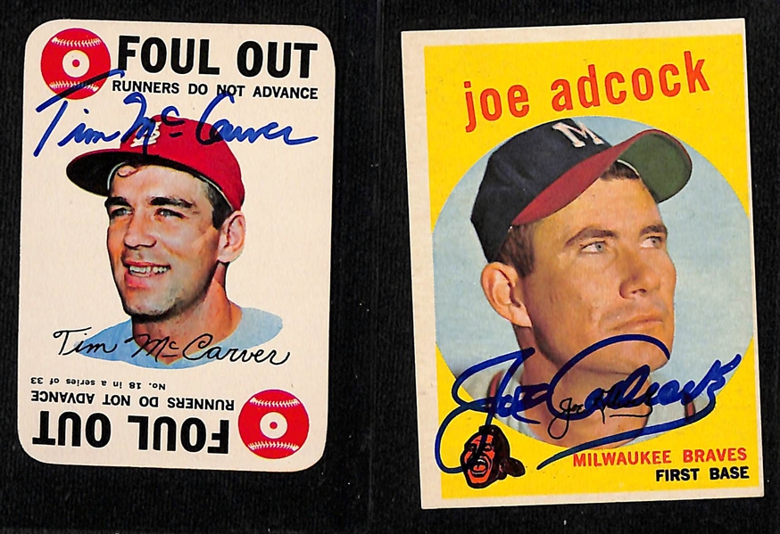 (40) Signed 1958-1968 Baseball Cards w. Tim McCarver, Adcock, Sievers, Pierce, Buc Hill Aces (All 4 Signatures - Face, Law, Friend, Kline) - JSA Auction Letter