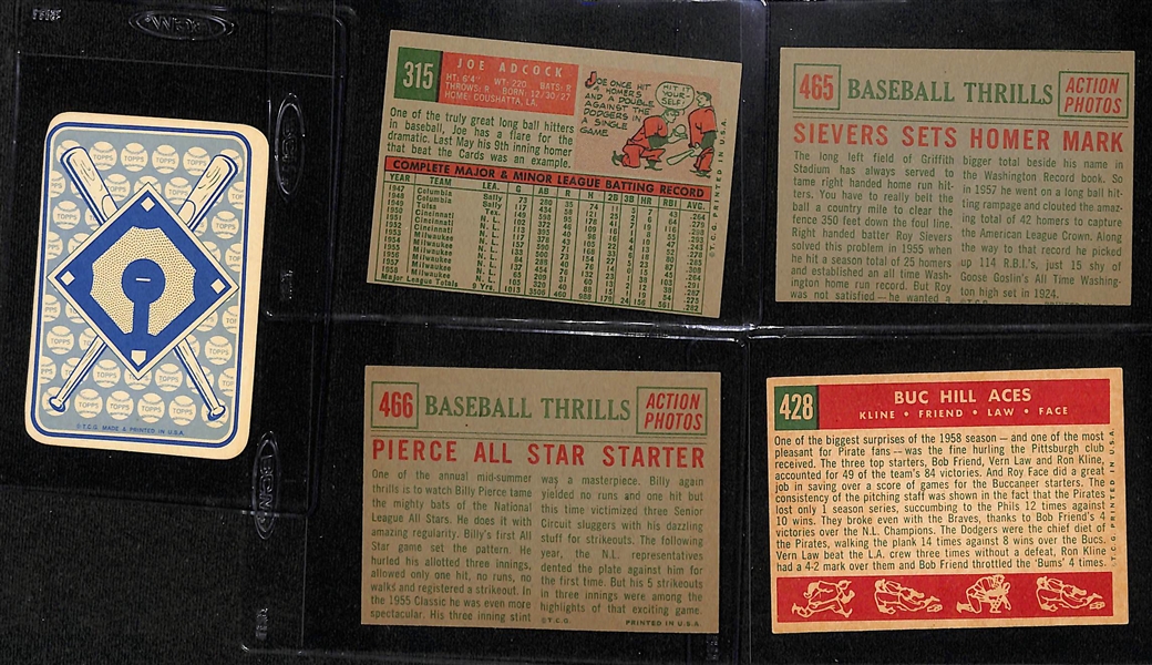 (40) Signed 1958-1968 Baseball Cards w. Tim McCarver, Adcock, Sievers, Pierce, Buc Hill Aces (All 4 Signatures - Face, Law, Friend, Kline) - JSA Auction Letter