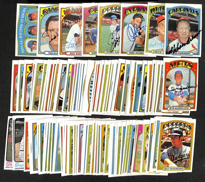 Over 105 Signed 1972 Topps Baseball Cards w. Schoendienst, Tanner, Chambliss, Garvey, Callison,  White, Kubiak, + (JSA Auction Letter)