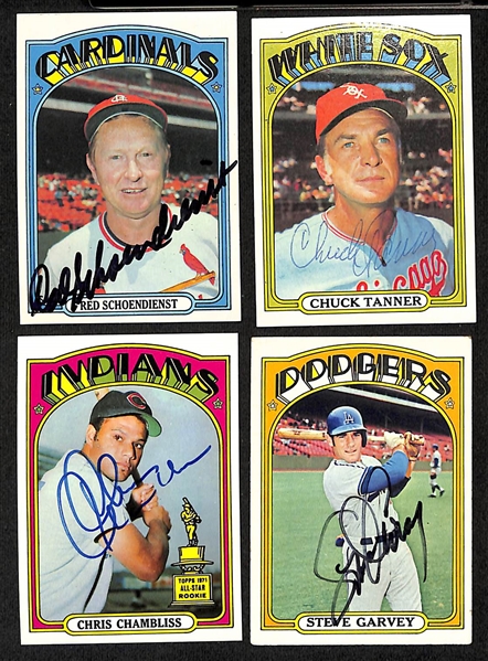 Over 105 Signed 1972 Topps Baseball Cards w. Schoendienst, Tanner, Chambliss, Garvey, Callison,  White, Kubiak, + (JSA Auction Letter)