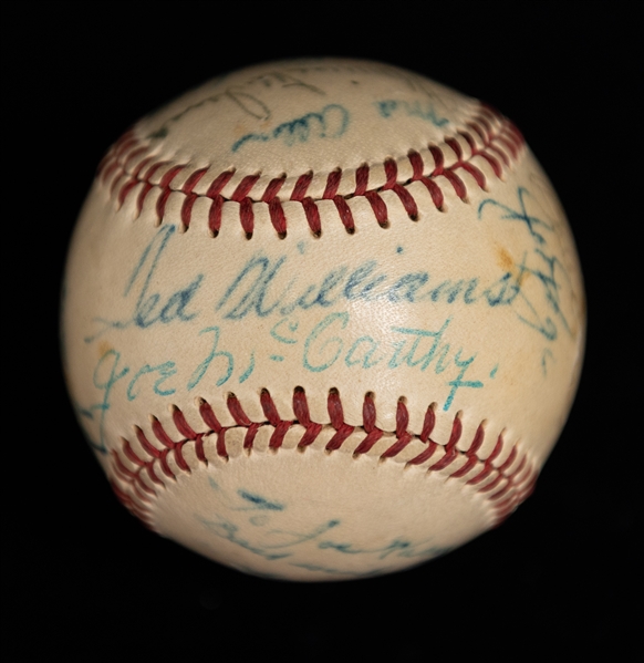 Yankees & Red Sox Signed Baseball (Late 1940s) - 18 Total Signatures - w. Ted Williams & Yogi Berra (JSA Auction Letter)