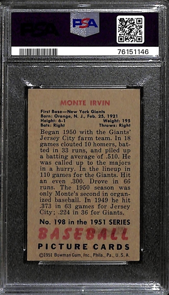 1951 Bowman Monte Irvin Rookie Card #198 Graded PSA 4