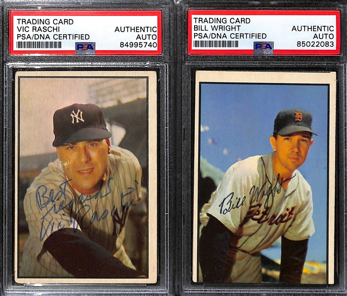 (5) 1953 Bowman Color Signed Cards - Phil Rizzuto, Vic Raschi, Bill Wright, Ned Garver, Al Dark (PSA/DNA Authenticated)