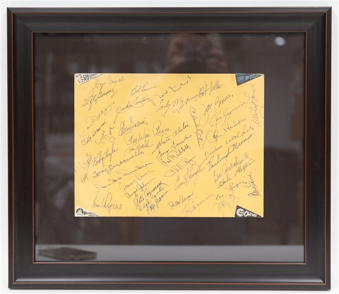 Baseball Legends (40+ HOFers/Stars) Signed & Framed Envelope w. Joe DiMaggio, Roger Maris, Ernie Banks, & Many More!  Full JSA Letter!