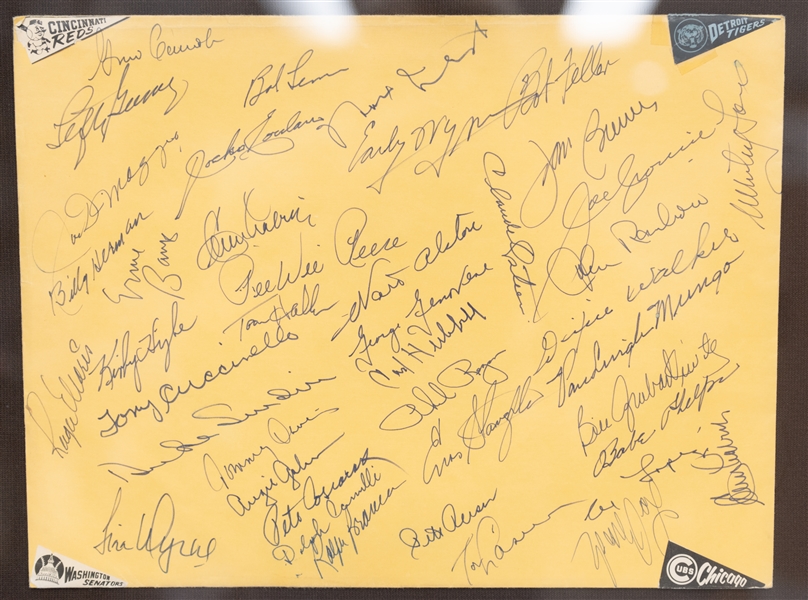 Baseball Legends (40+ HOFers/Stars) Signed & Framed Envelope w. Joe DiMaggio, Roger Maris, Ernie Banks, & Many More!  Full JSA Letter!