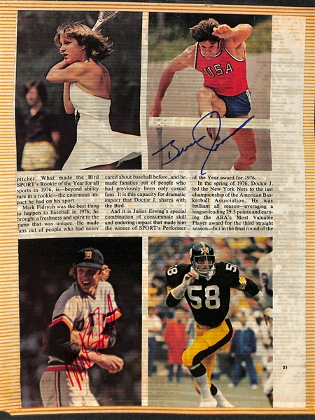 (5) Signed HOF Plaques & (1) Perez-Steele (Catfish Hunter, Monte Irvin, Johnny Mize, AB Chandler, Cool Papa Bell, Warren Spahn) & (6) Signed Newspaper Clippings (w. Dr. J, Elgin Baylor) - JSA...