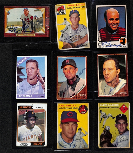 60+ Signed Low-Grade Baseball Cards (Mostly 1954-1976) w. Bobby Thomson, Dick Groat, Joe Garagiola, Lee Thomas, Mickey Vernon, Roy Sievers, Bobby Bonds, Dave Philley, & Clem Labine (JSA Auction...