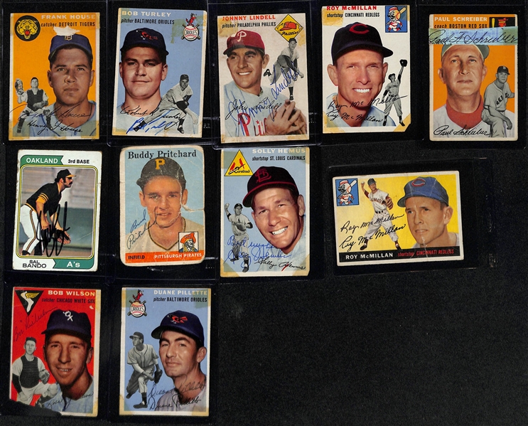 60+ Signed Low-Grade Baseball Cards (Mostly 1954-1976) w. Bobby Thomson, Dick Groat, Joe Garagiola, Lee Thomas, Mickey Vernon, Roy Sievers, Bobby Bonds, Dave Philley, & Clem Labine (JSA Auction...