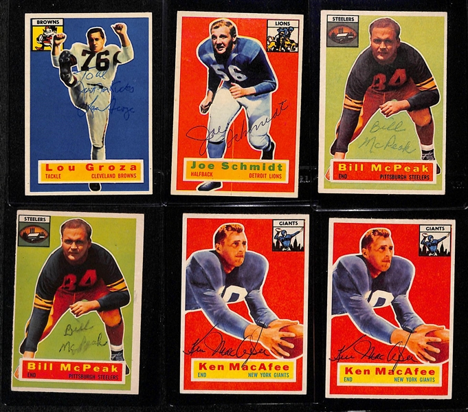 (21) Signed 1956 Topps Football Cards w. Lou Groza, Joe Schmidt, (2) McPeak, (2) MacAfee, (2) Hart, (3) Young, Stan Jones, + (JSA Auction Letter)