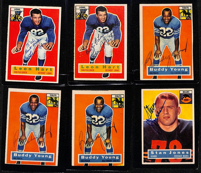 (21) Signed 1956 Topps Football Cards w. Lou Groza, Joe Schmidt, (2) McPeak, (2) MacAfee, (2) Hart, (3) Young, Stan Jones, + (JSA Auction Letter)