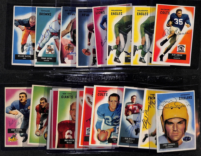 (19) Signed 1955 Bowman Football Cards w. Alan Ameche, (2) Kilroy, Hart, M. Campbell, John H. Johnson, Gatski, McPeak,+ (JSA Auction Letter)