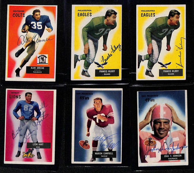 (19) Signed 1955 Bowman Football Cards w. Alan Ameche, (2) Kilroy, Hart, M. Campbell, John H. Johnson, Gatski, McPeak,+ (JSA Auction Letter)