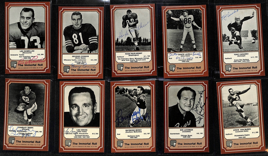 (36) Signed Football Cards Inc. (16) Immortal Roll HOF Cards, (16) Vintage Cards, (2) Post Cards, & (2) Others (JSA Auction Letter)