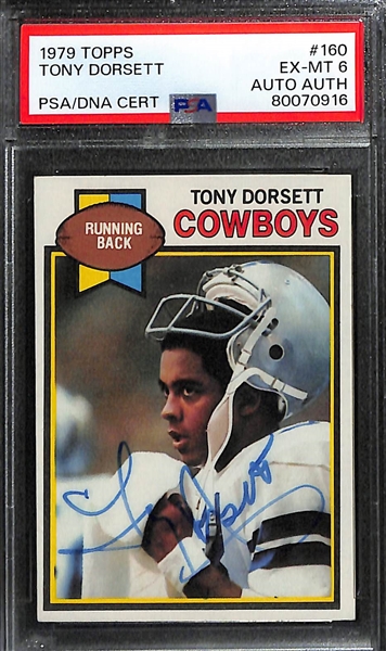 Autographed Topps Football Cards - 1979 Topps Tony Dorsett (Card Grade 6), 1978 Steve Largent (PSA Card Grade 6)