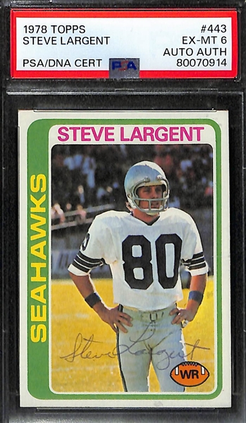 Autographed Topps Football Cards - 1979 Topps Tony Dorsett (Card Grade 6), 1978 Steve Largent (PSA Card Grade 6)