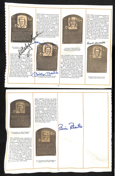 (7) HOF Book Pages with (12) HOFer Autographs (Mantle, Ford, Conlan, +) and a 1970 Washington  Sentators SIgned Scorecard (16 Autos) - JSA Auction Letter.