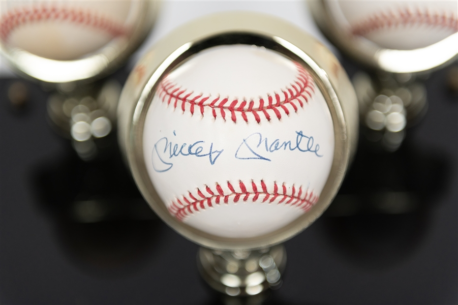 Signed Baseball Display - Willie, Mickey & The Duke Signed by Mays, Mantle & Snider  (JSA Auction Letter)