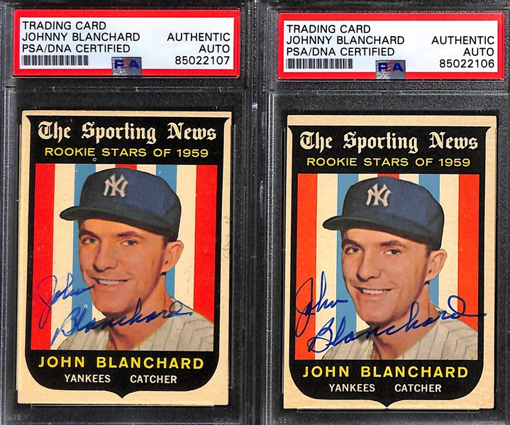 (6) Signed Rookie Cards (PSA/DNA) - (2) 1959 Johnny Blanchard, 1960 Jim Perry, 1962 Dean Chance, 1966 Dave Johnson & 1960 Sparky Lyle (All Graded PSA/DNA Authentic)