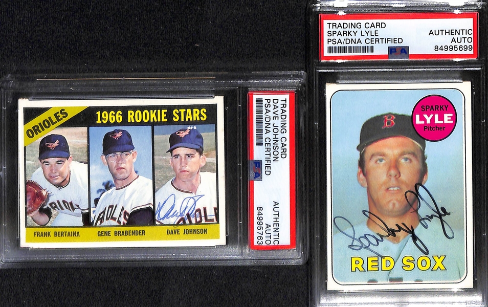 (6) Signed Rookie Cards (PSA/DNA) - (2) 1959 Johnny Blanchard, 1960 Jim Perry, 1962 Dean Chance, 1966 Dave Johnson & 1960 Sparky Lyle (All Graded PSA/DNA Authentic)