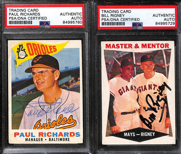 (6) Signed 1960-1961 Topps Manager Cards - (3) 1960 (Bill Rigney, Al Lopez, Paul Richards) & (3) 1961 (Bill Rigney, Solly Hemus, and Paul Richards) - All Graded PSA/DNA Authentic