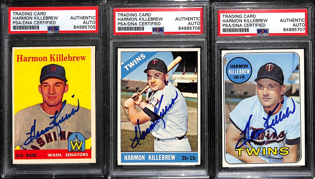 (3) Signed Harmon Killebrew Cards - 1958 Topps, 1966 Topps & 1969 Topps (PSA/DNA Authenticated)