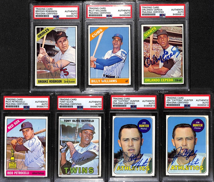 (7) Signed Baseball Cards - (4) 1966 Topps (Brooks Robinson, Billy Williams, Orlando Cepeda, Rico Petrocelli), 1967 Tony Oliva, (2) 1969 Jim Catfish Hunter (PSA/DNA Authenticated)