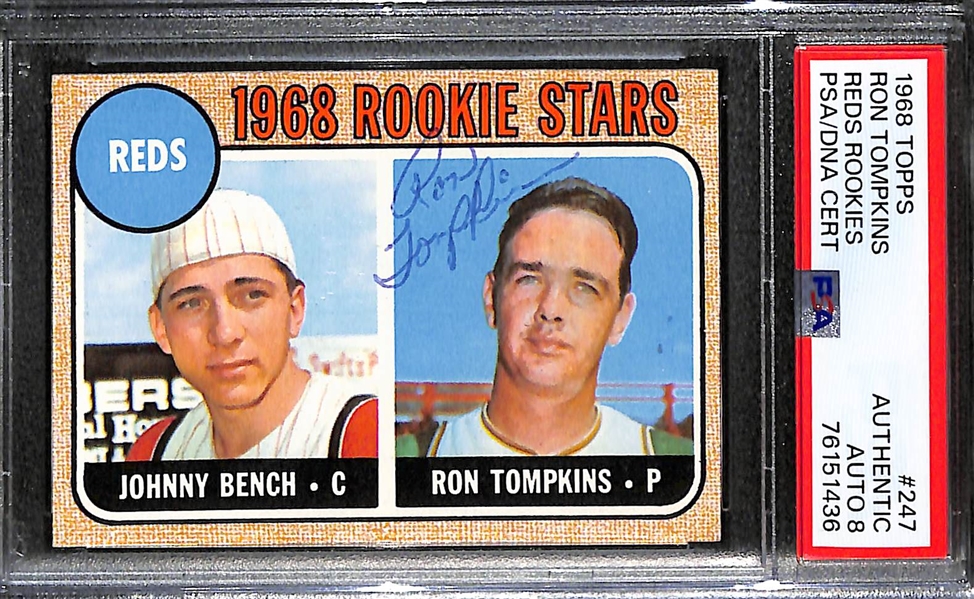 1968 Topps Johnny Bench & Ron Tompkins Reds Rookie Card #247 (Signed by Ron Tompkins) - PSA/DNA Authentic (Auto Grade 8)