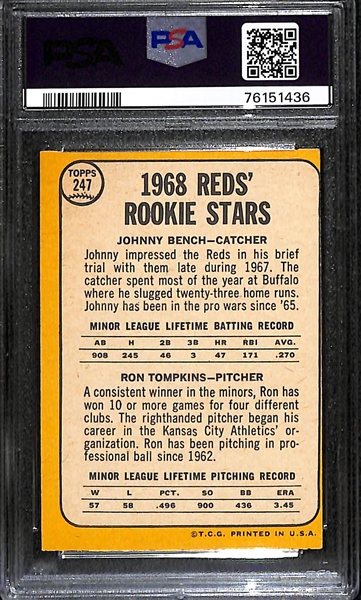 1968 Topps Johnny Bench & Ron Tompkins Reds Rookie Card #247 (Signed by Ron Tompkins) - PSA/DNA Authentic (Auto Grade 8)